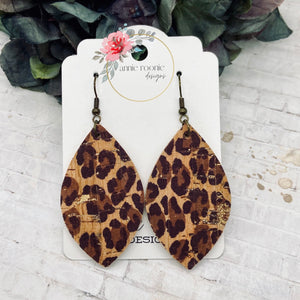 Leopard Cork Leather Marquis earrings