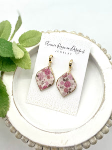 Pink Floral Clay Pointed Teardrop earrings