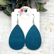 Load image into Gallery viewer, Dark Teal Leather Teardrop earrings