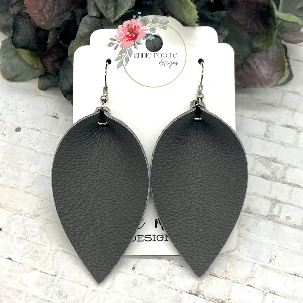 Gray Leather Pinched Petal earrings