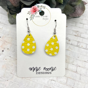 Yellow Polka Dot leather Teardrop earrings