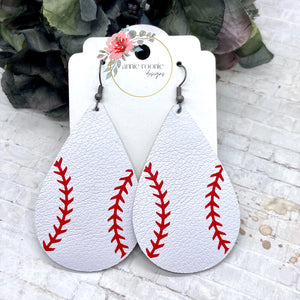 White Leather Baseball Teardrop earrings