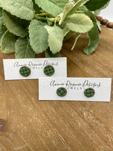 Load image into Gallery viewer, Green Basket Weave leather Stud Earrings