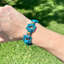 Load image into Gallery viewer, Teal &amp; Bronze Glitter leather Rectangle link bracelet