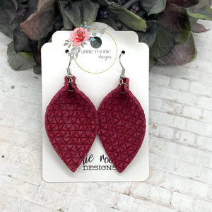 Raspberry Tiny Triangles Suede Pinched Petal earrings