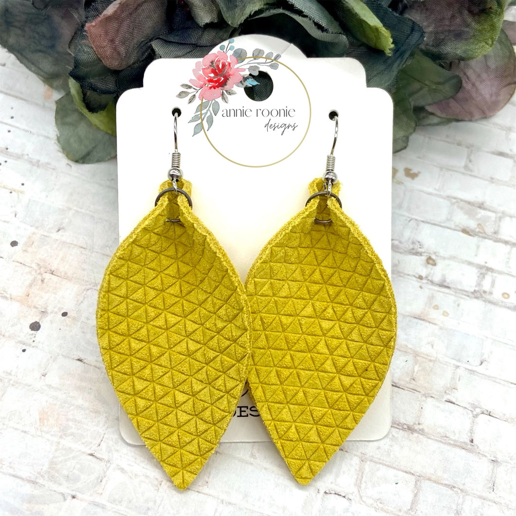 Yellow Tiny Triangle Suede Pinched Petal earrings