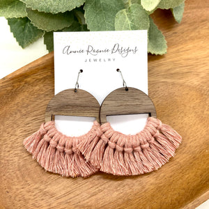 Blush Macrame + Wood earrings