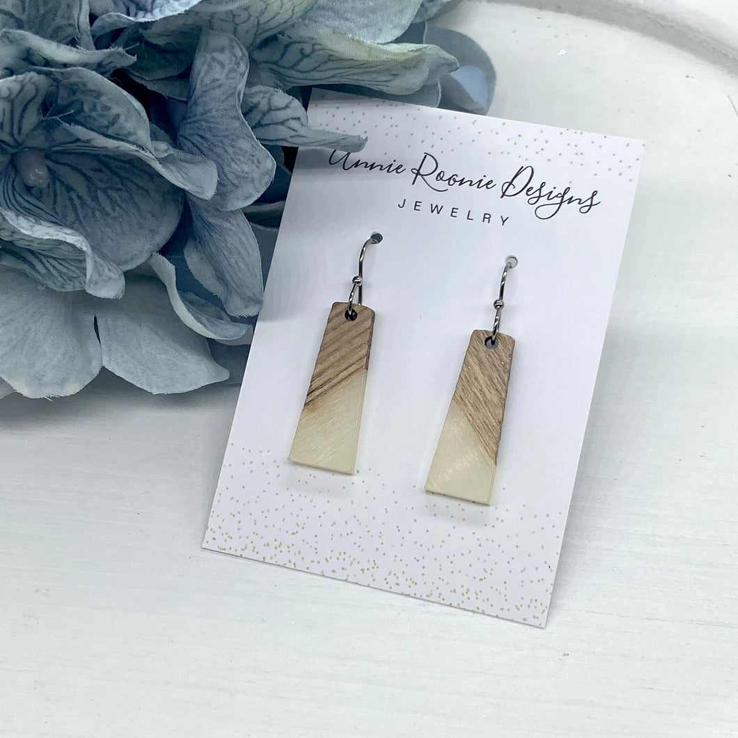 White Acrylic & Wooden Petite Oblong earrings