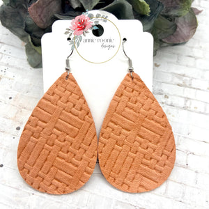 Peach Basket Weave leather Teardrop earrings