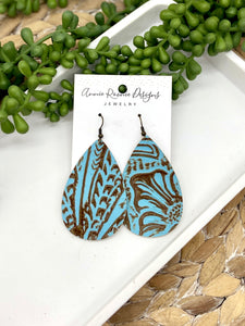 Turquoise Western Embossed Leather Teardrop earrings
