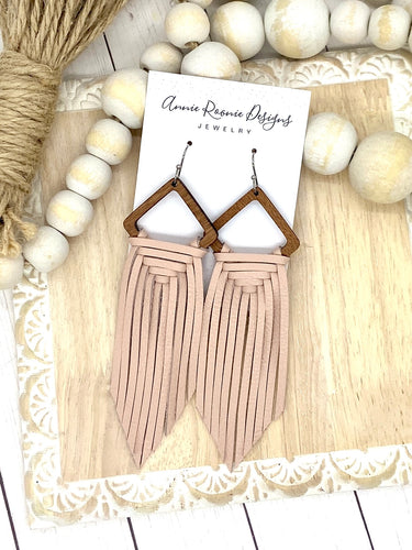 Woven Fringe Earrings in Blush leather