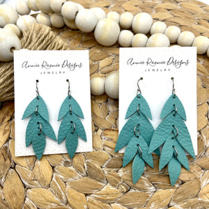 Falling Leaves Earrings in Turquoise Pebbled Leather
