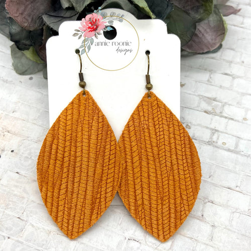 Orange Striped Textured Suede Marquis earrings