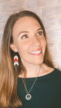 Load image into Gallery viewer, Red, Gold, &amp; Black Cork Leather Stacked Chevron earrings