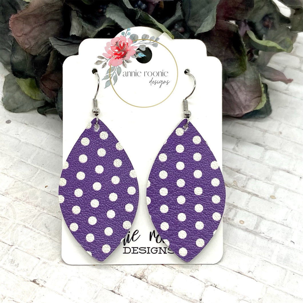 Purple Polka Dot Leather Marquis earrings