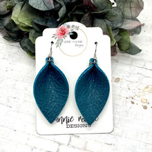 Load image into Gallery viewer, Dark Teal Leather Pinched Petal earrings