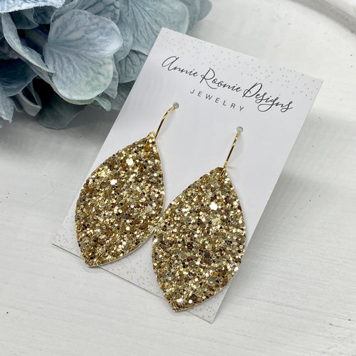 Gold Glitter leather Marquis earrings