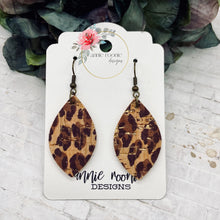 Load image into Gallery viewer, Leopard Cork Leather Marquis earrings