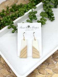 White Acrylic & Wood Oblong earrings