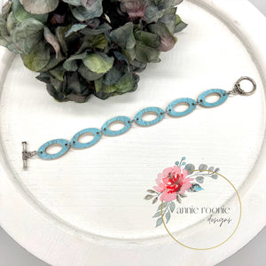Pearlized Teal Cork leather link bracelet