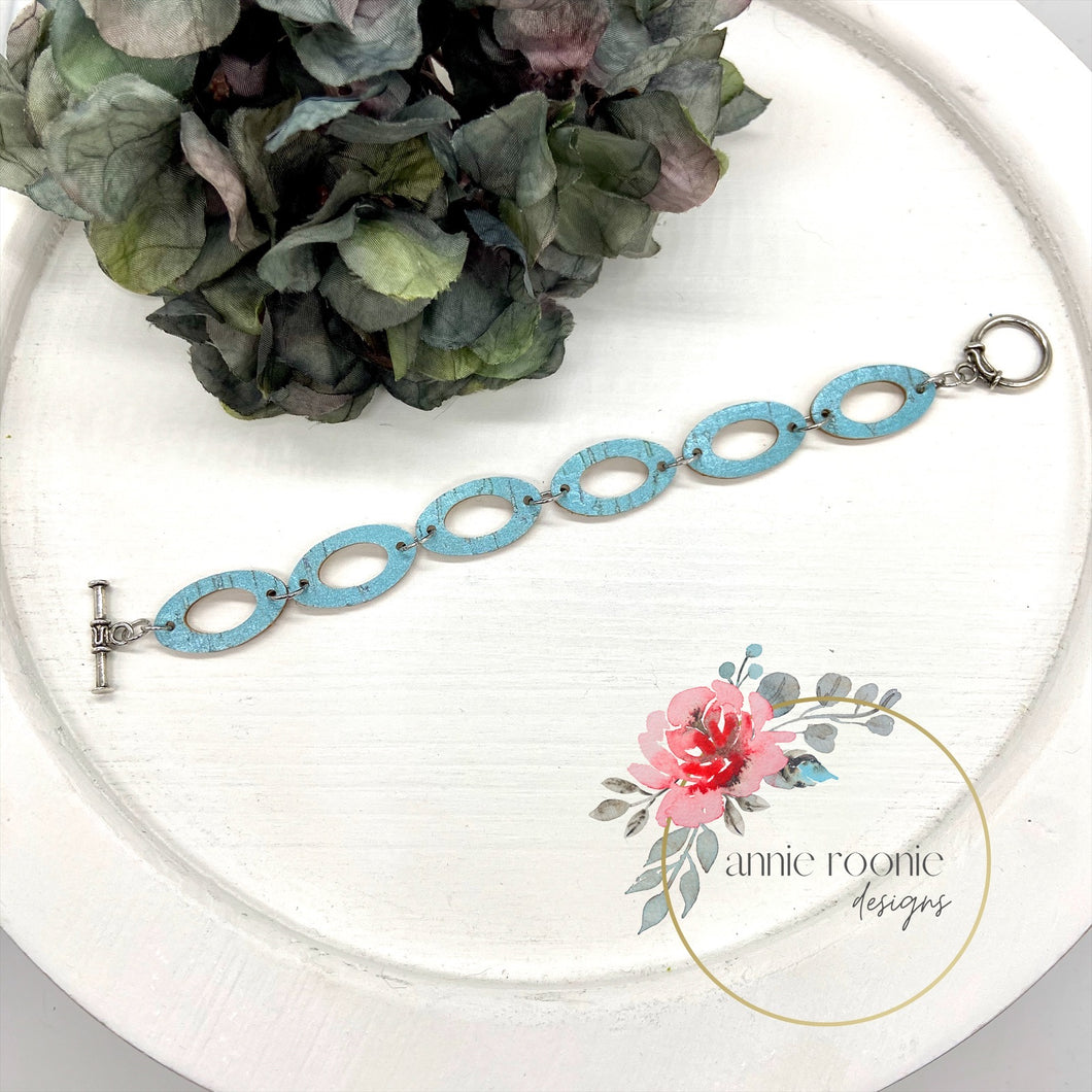 Pearlized Teal Cork leather link bracelet
