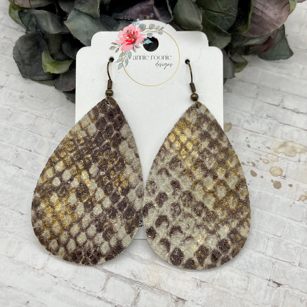 Gold & Brown Snakeskin Teardrop earrings