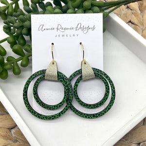 Green Leopard Wood Double hoop earrings