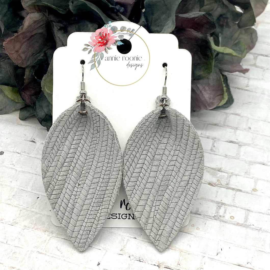 Light Gray Striped Suede Pinched Petal earrings