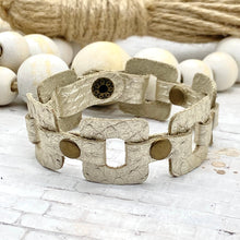 Load image into Gallery viewer, Platinum Gold Snakeskin leather Square link bracelet