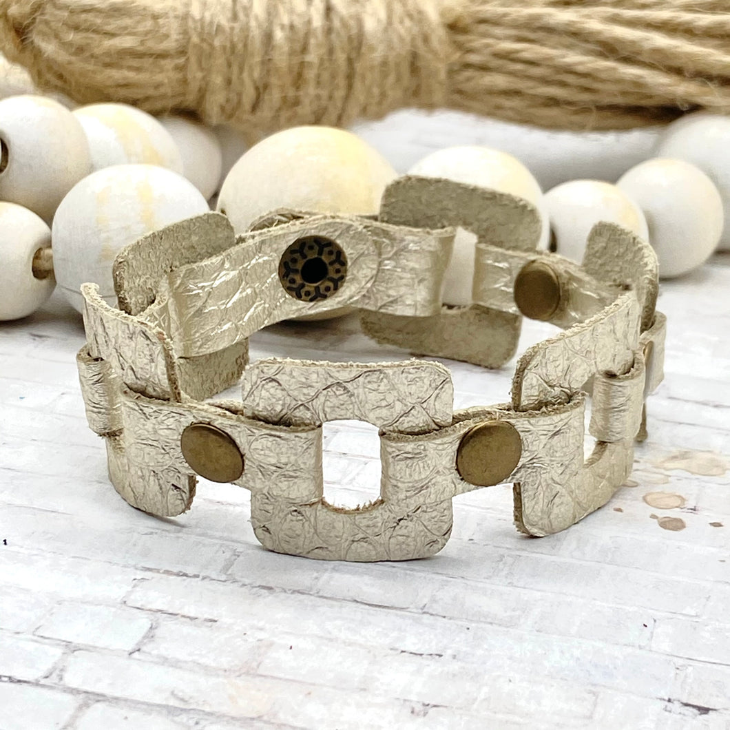 Platinum Gold Snakeskin leather Square link bracelet
