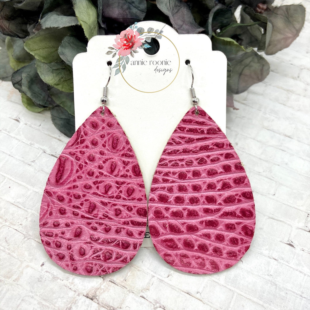 Pink textured Leather Teardrop earrings