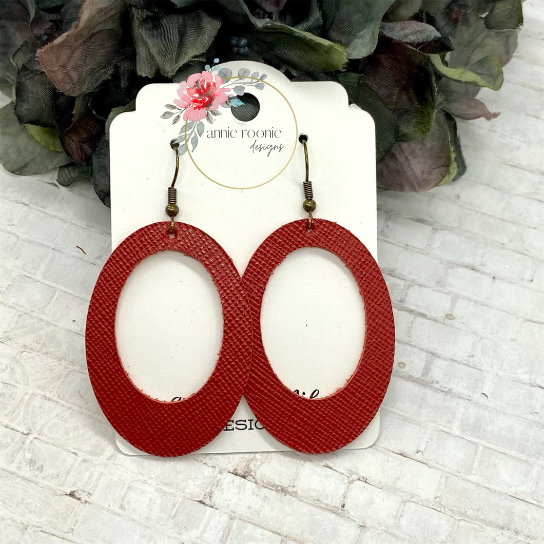 Red Textured Leather Oval earrings