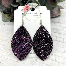 Load image into Gallery viewer, Purple Sparkle leather Marquis earrings