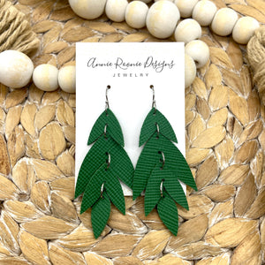 Falling Leaves Earrings in Emerald Green Leather