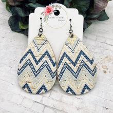Load image into Gallery viewer, Blue &amp; Yellow Chevron Cork Leather Teardrop earrings