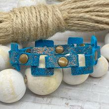 Load image into Gallery viewer, Teal &amp; Bronze Glitter leather Rectangle link bracelet