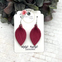 Load image into Gallery viewer, Raspberry Striped Textured Suede Pinched Petal earrings