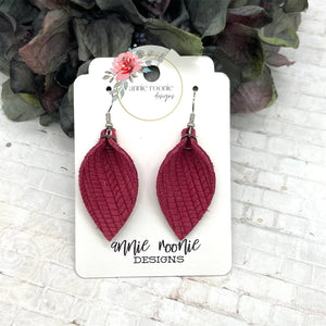 Raspberry Striped Textured Suede Pinched Petal earrings