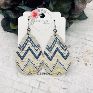 Blue & Yellow Chevron Cork Leather Teardrop earrings