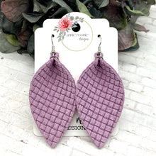 Load image into Gallery viewer, Lavender Crosshatch Suede Pinched Petal earrings