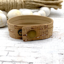 Load image into Gallery viewer, Natural Cork leather (gold flecks) Sliced Cuff bracelet