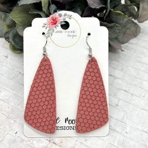 Salmon Pink Honeycomb Suede Wedge Bar earrings