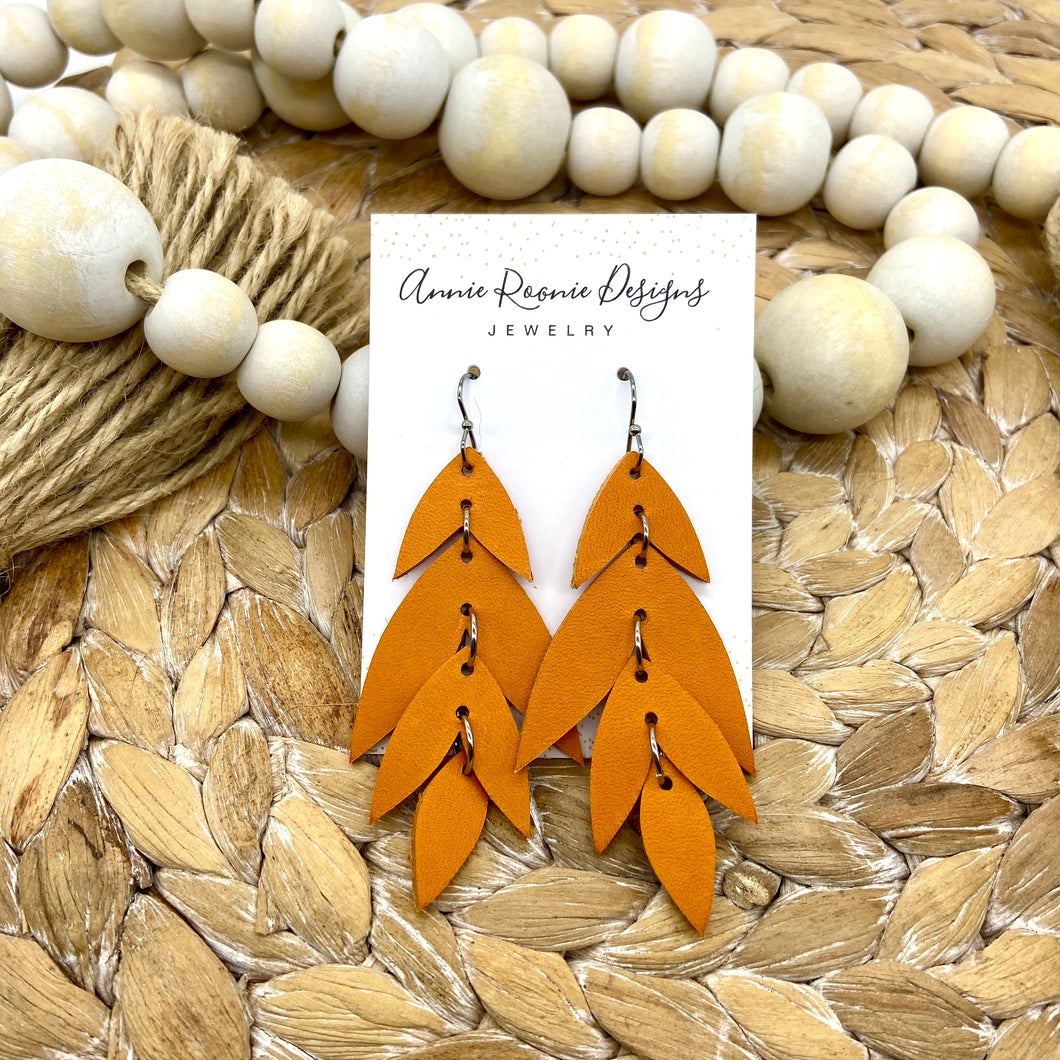 Falling Leaves Earrings in Burnt Orange Leather