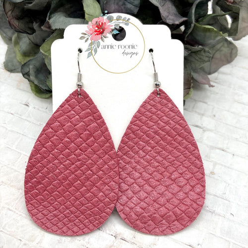 Pink Snakeskin leather Teardrop earrings