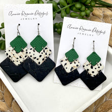 Load image into Gallery viewer, Vivi earrings in Green, Black, &amp; White leathers