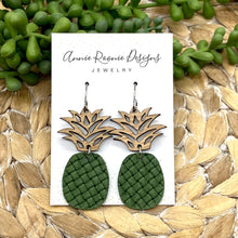 Load image into Gallery viewer, Pineapple Earrings - Wood &amp; Leather