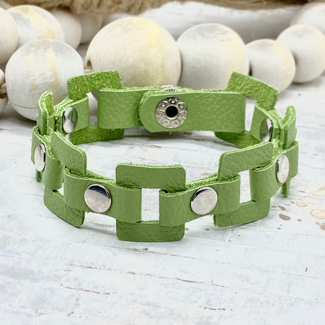 Lime Green leather Rectangle link bracelet