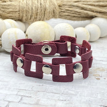 Load image into Gallery viewer, Maroon leather Rectangle link bracelet