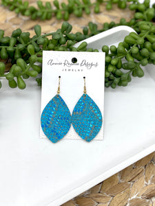 Metallic Turquoise Snakeskin Leather Marquis earrings