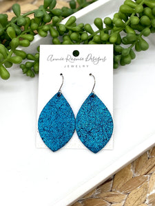Teal Sparkle leather Marquis earrings